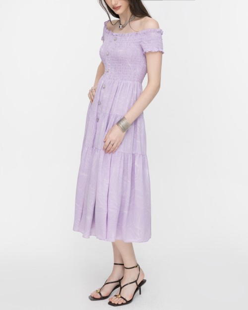 Sixdo SIXDO Floral Off-Shoulder Midi Chiffon Dress